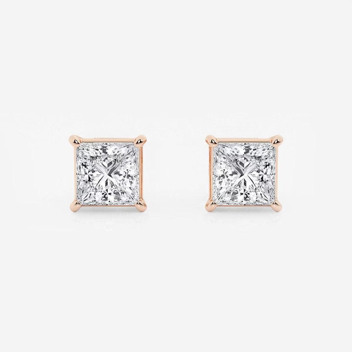 2.00 Ct Princess Shap Near-Colorless 4-Prong Stud Earrings