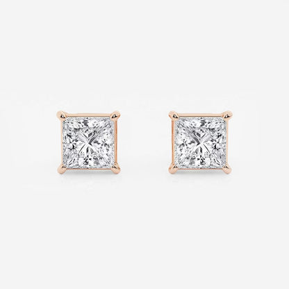 2.00 Ct Princess Shap Near-Colorless 4-Prong Stud Earring