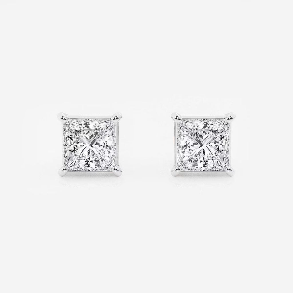 2.00 Ct Princess Shap Near-Colorless 4-Prong Stud Earrings