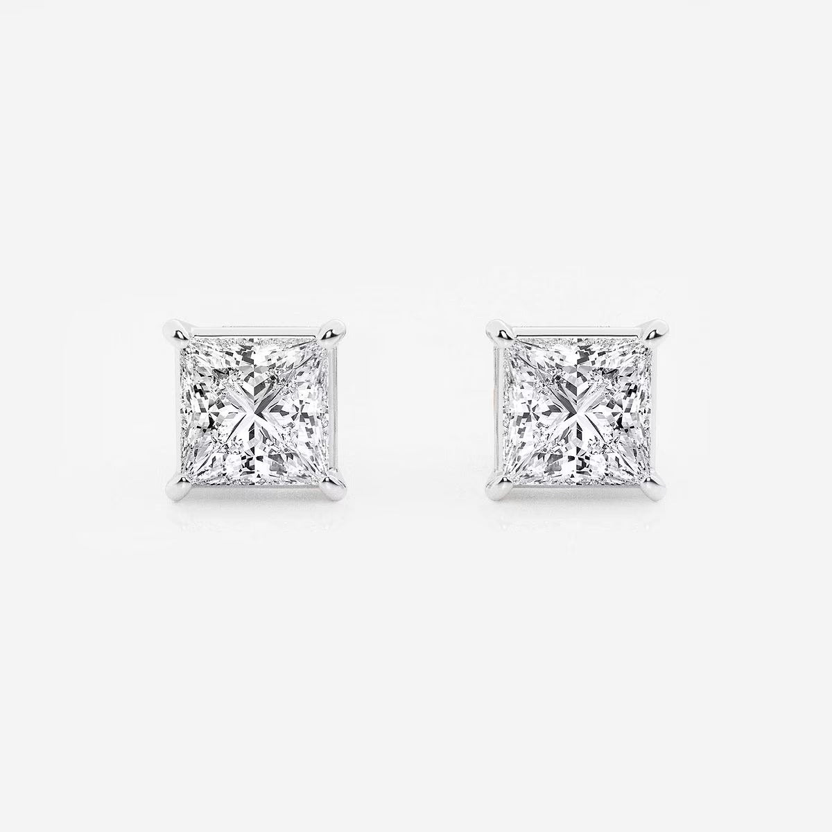 2.00 Ct Princess Shap Near-Colorless 4-Prong Stud Earrings
