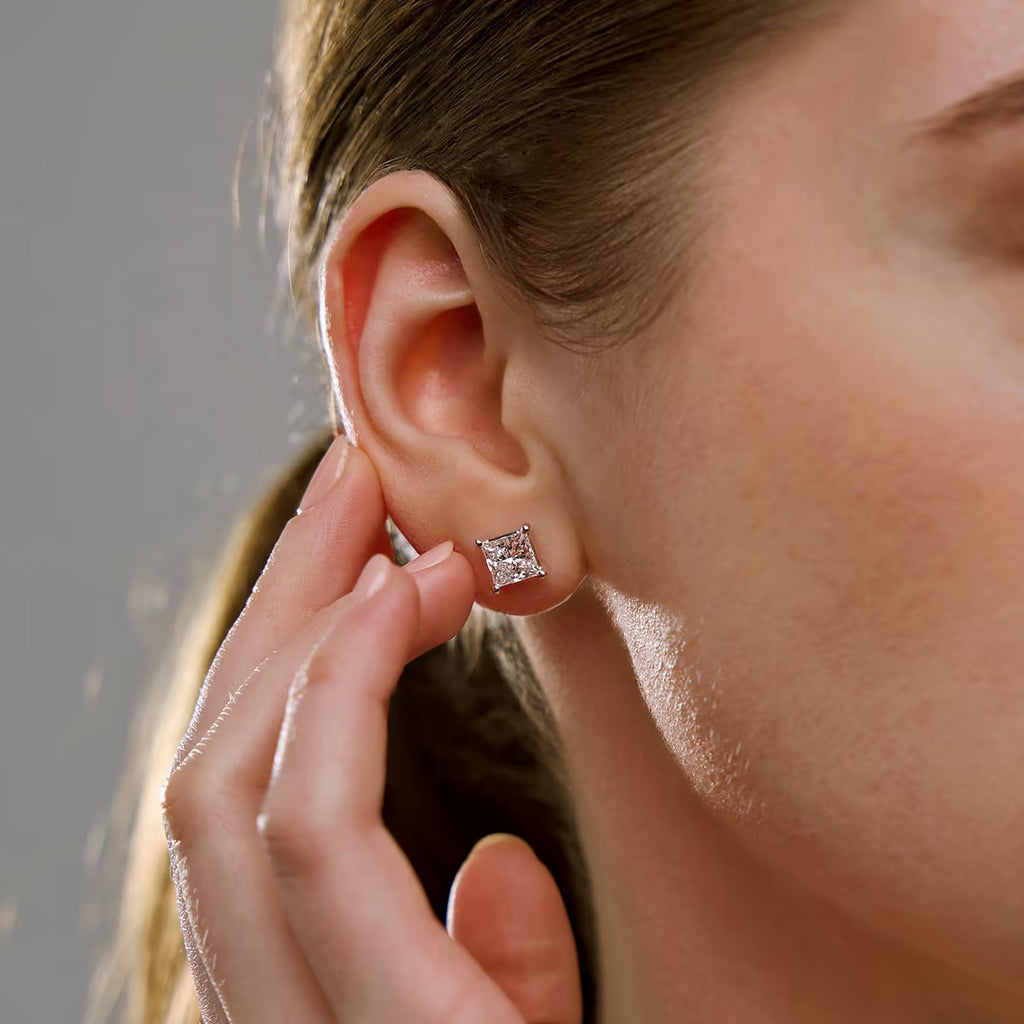 3.00 Ct Princess Shap Near-Colorless 4-Prong Stud Earrings
