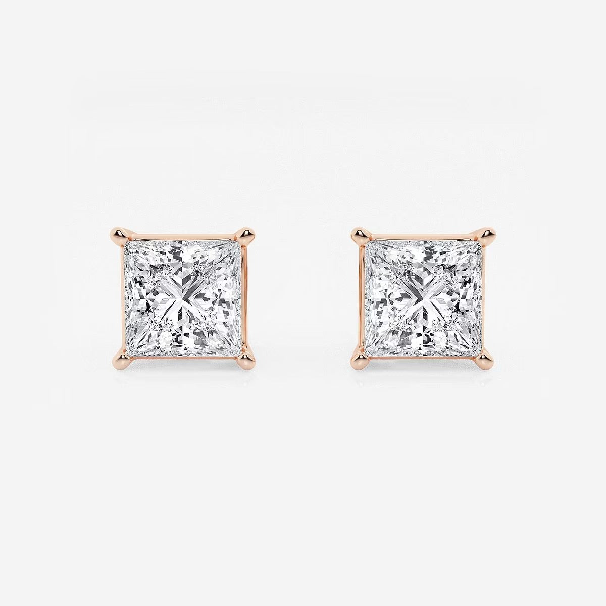 3.00 Ct Princess Shap Near-Colorless 4-Prong Stud Earrings
