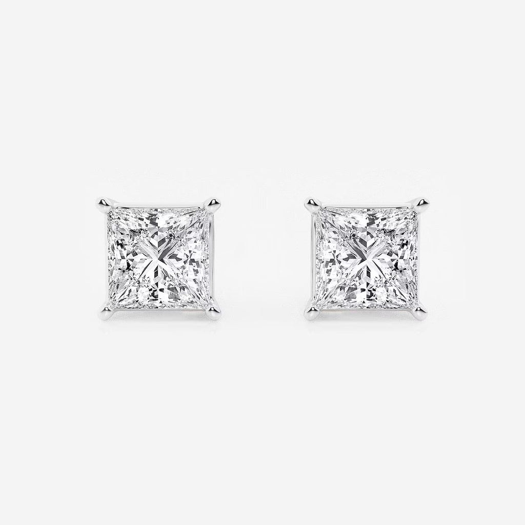 3.00 Ct Princess Shap Near-Colorless 4-Prong Stud Earrings