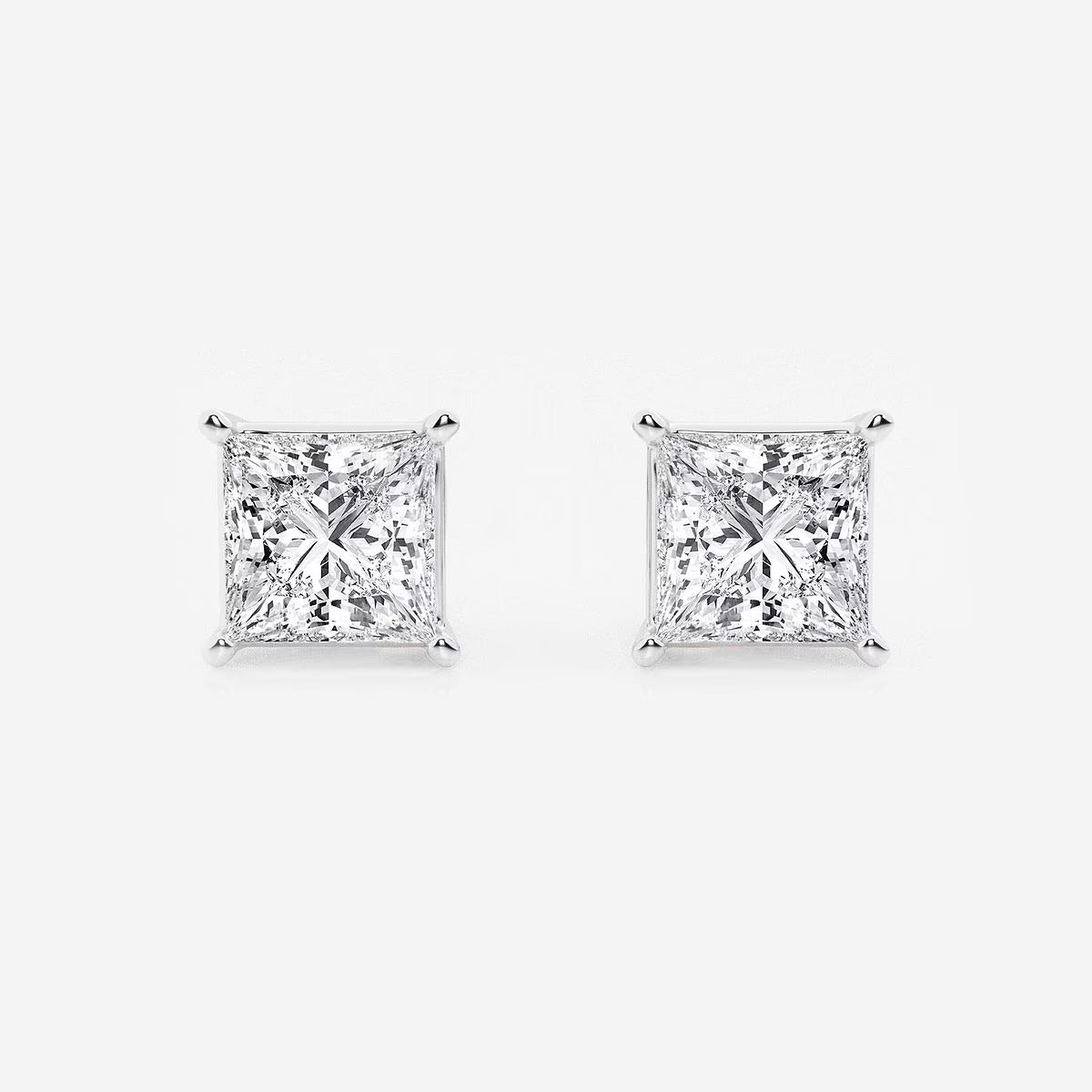3.00 Ct Princess Shap Near-Colorless 4-Prong Stud Earrings
