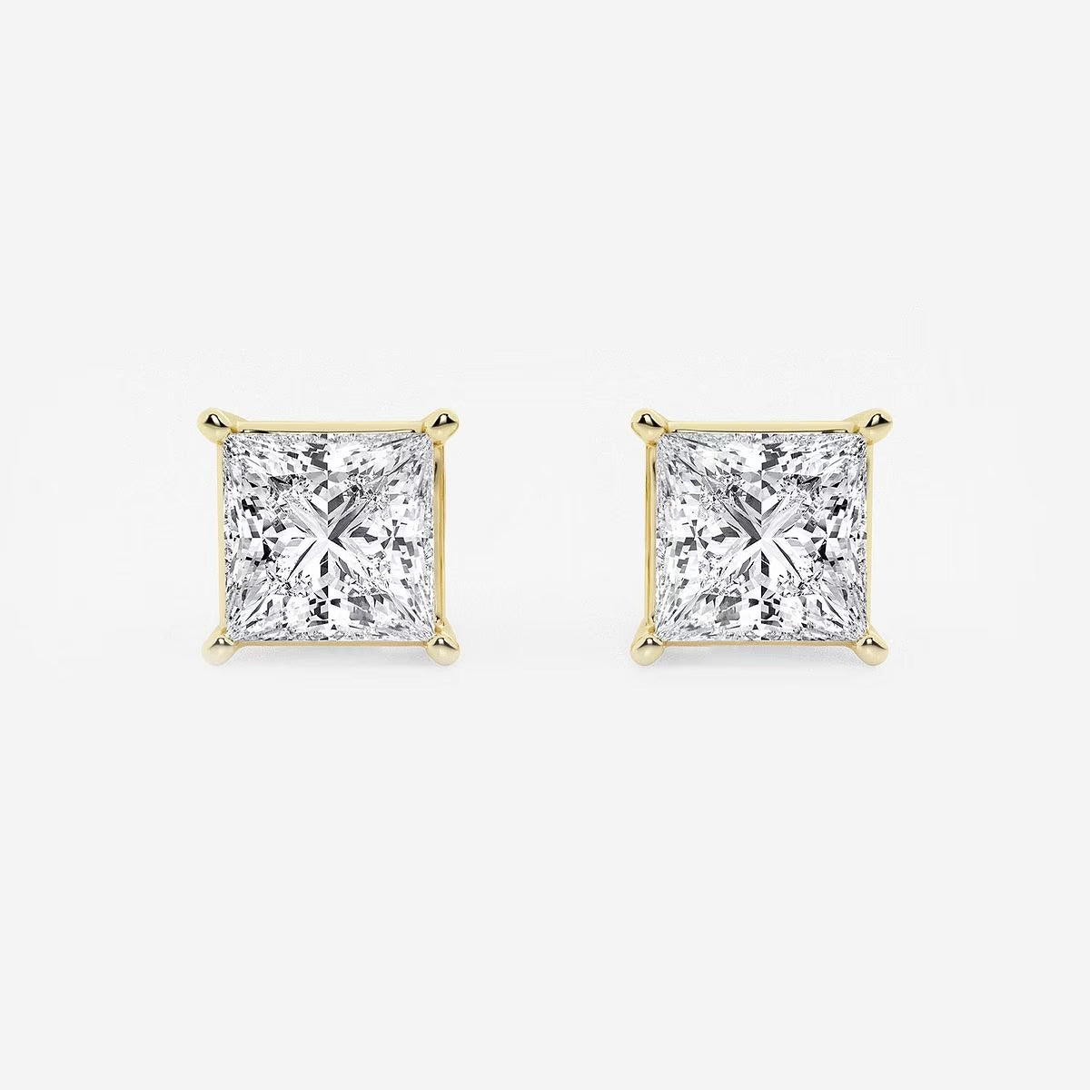 3.00 Ct Princess Shap Near-Colorless 4-Prong Stud Earrings