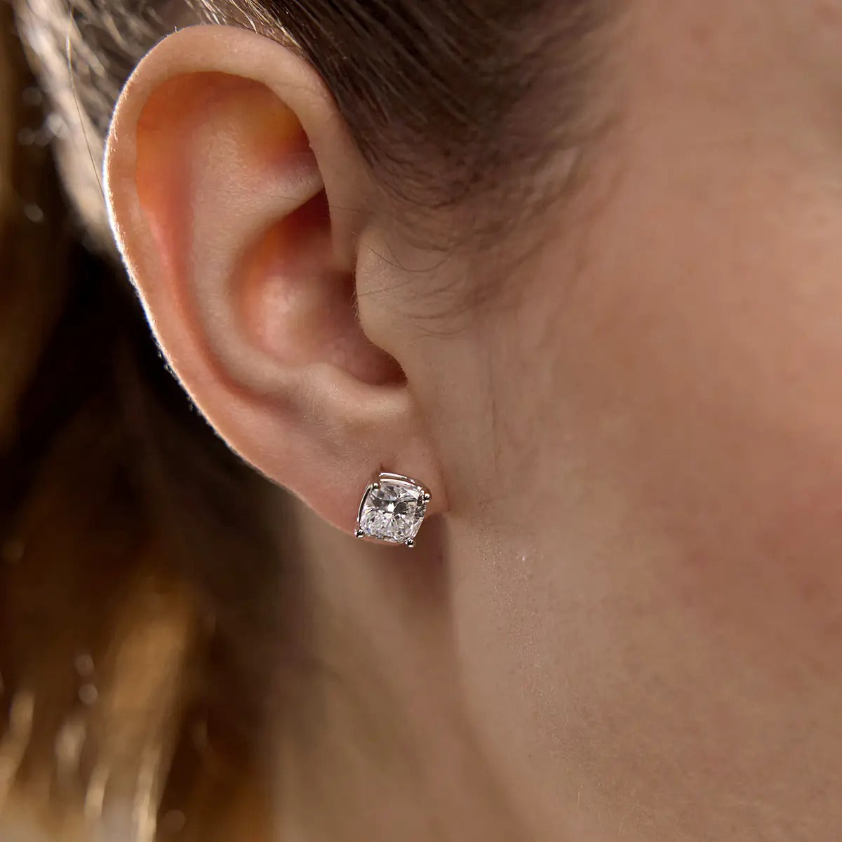 3.00 Ct Classic Cushion Shap Near-Colorless 4-Prong Stud Earring