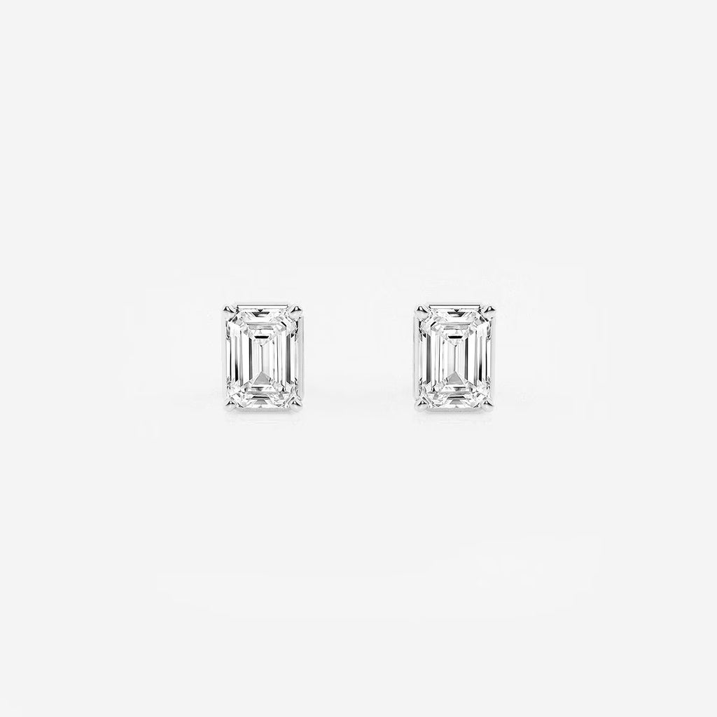 1.00 Ct Emerald Shap Near-Colorless 4-Prong Stud Earrings
