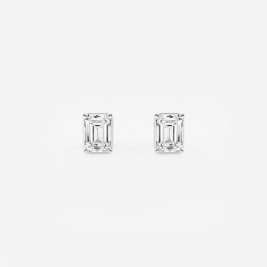1.00 Ct Emerald Shap Near-Colorless 4-Prong Stud Earring