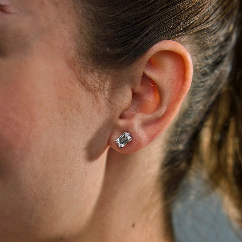 2.00 Ct Emerald Shap Near-Colorless 4-Prong Stud Earring