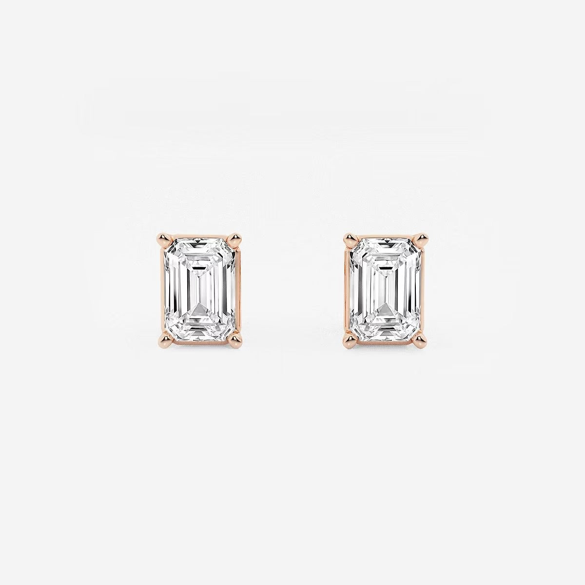 2.00 Ct Emerald Shap Near-Colorless 4-Prong Stud Earring