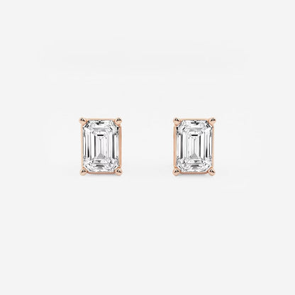 2.00 Ct Emerald Shap Near-Colorless 4-Prong Stud Earring