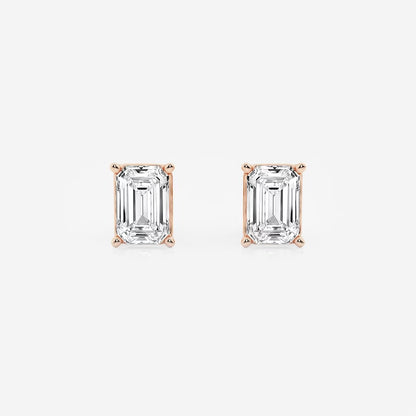 3.00 Ct Emerald Shap Near-Colorless 4-Prong Stud Earring