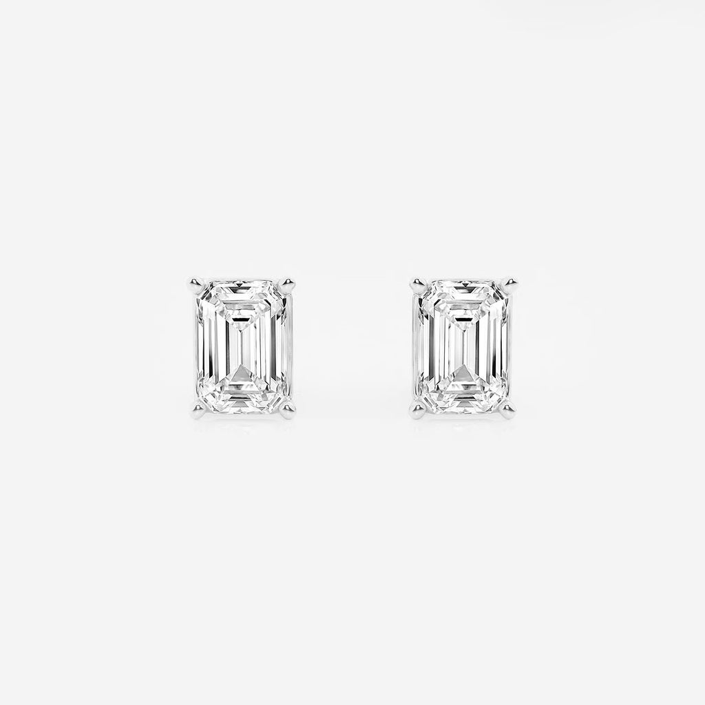 3.00 Ct Emerald Shap Near-Colorless 4-Prong Stud Earring