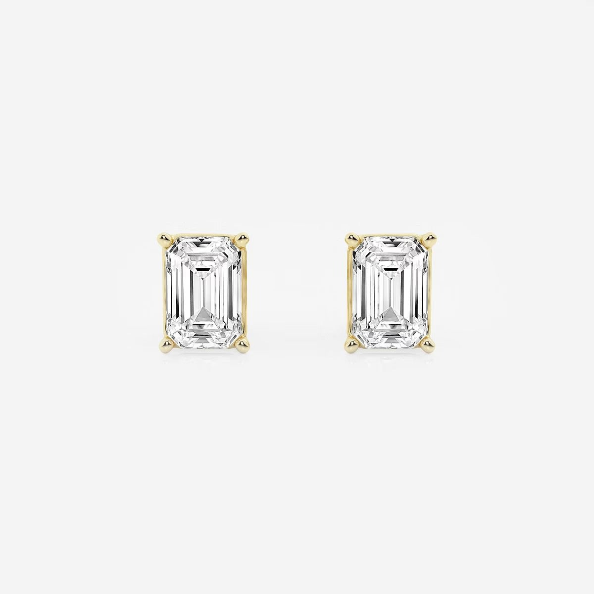 3.00 Ct Emerald Shap Near-Colorless 4-Prong Stud Earring