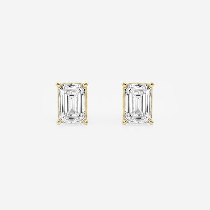 3.00 Ct Emerald Shap Near-Colorless 4-Prong Stud Earring