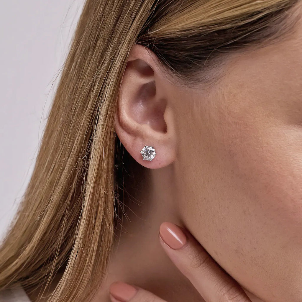 3.00 Ct Round Colorless Six Prong Stud Earrings