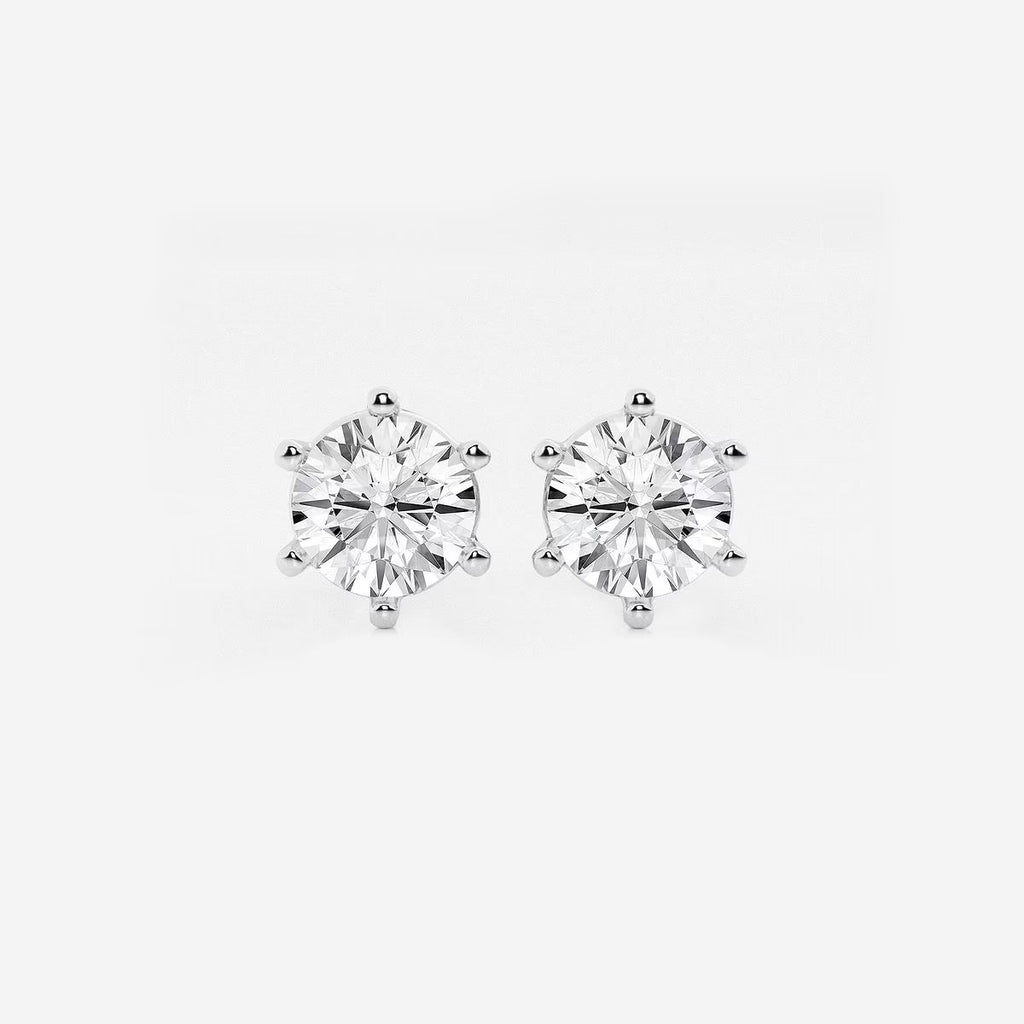 2.00 Ct Round Colorless Six Prong Stud Earrings