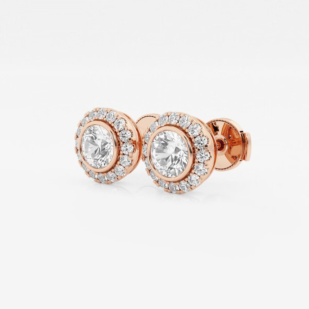 1.25 Ct Round Bezel Set Halo Certified Stud Earrings