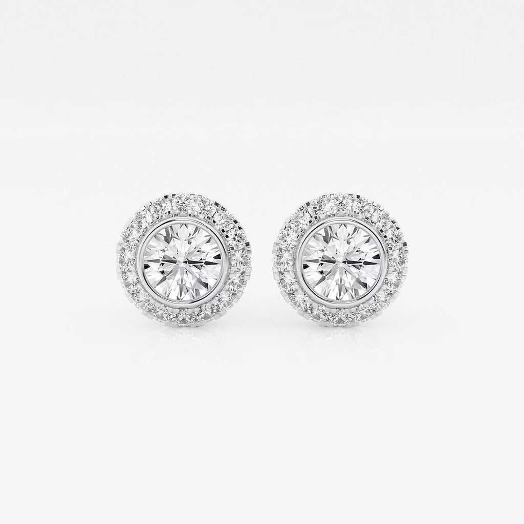 1.25 Ct Round Bezel Set Halo Certified Stud Earrings