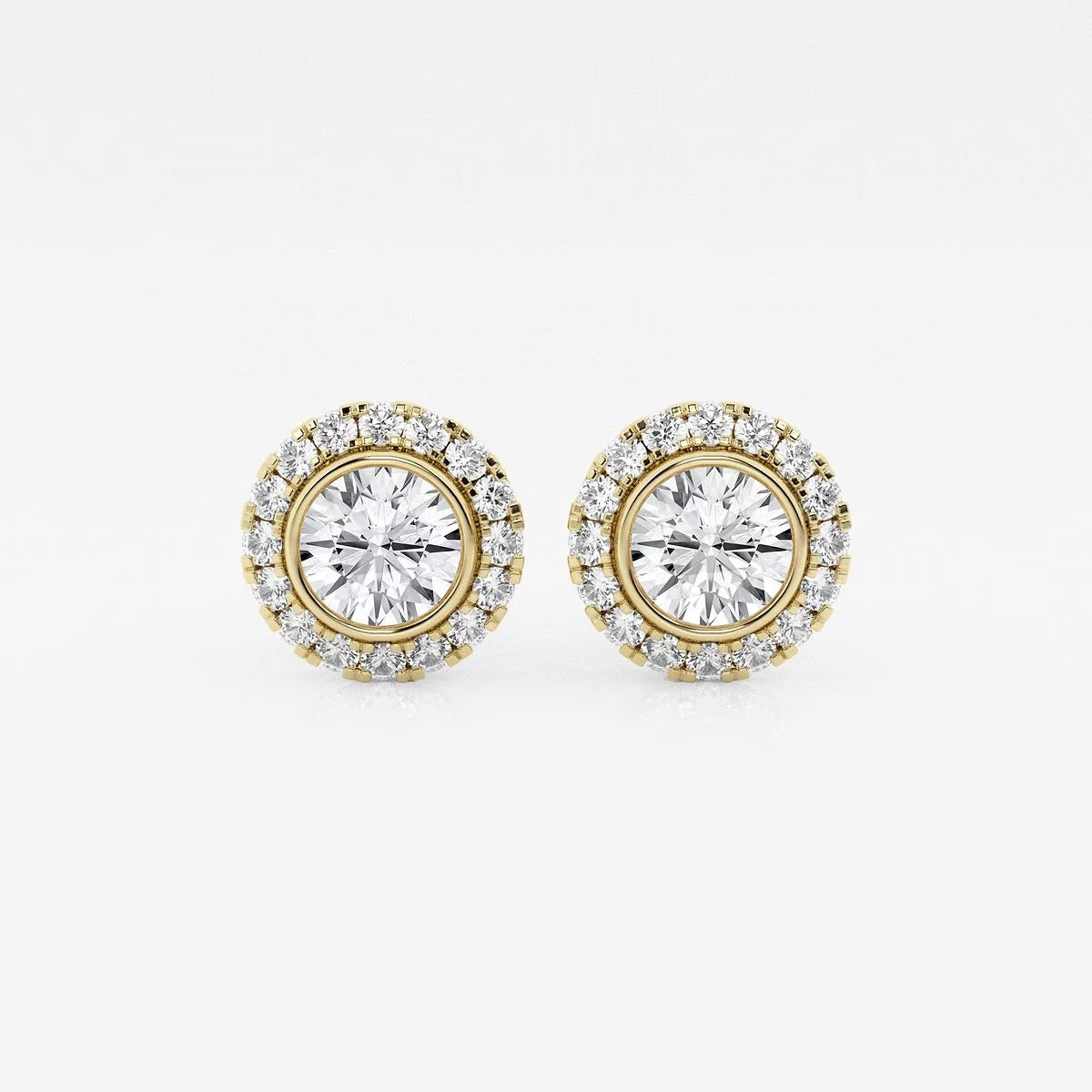1.25 Ct Round Bezel Set Halo Certified Stud Earrings