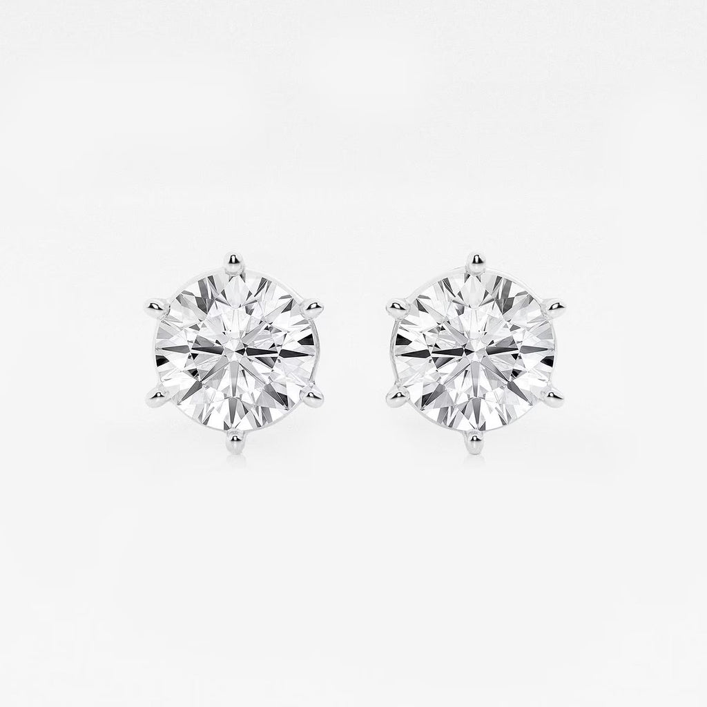 3.00 Ct Round Colorless Six Prong Stud Earrings