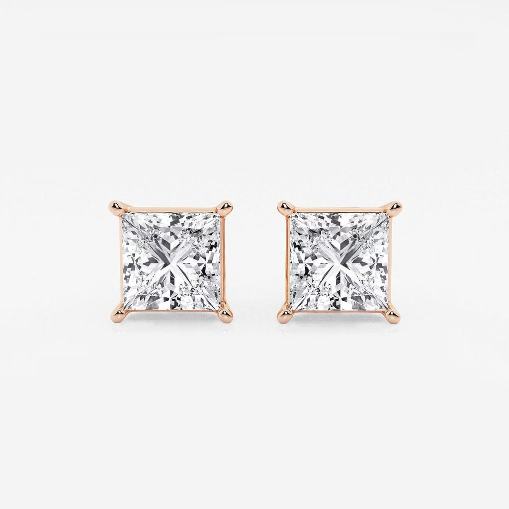4.00 Ct Princess Shap Near-Colorless 4-Prong Stud Earring