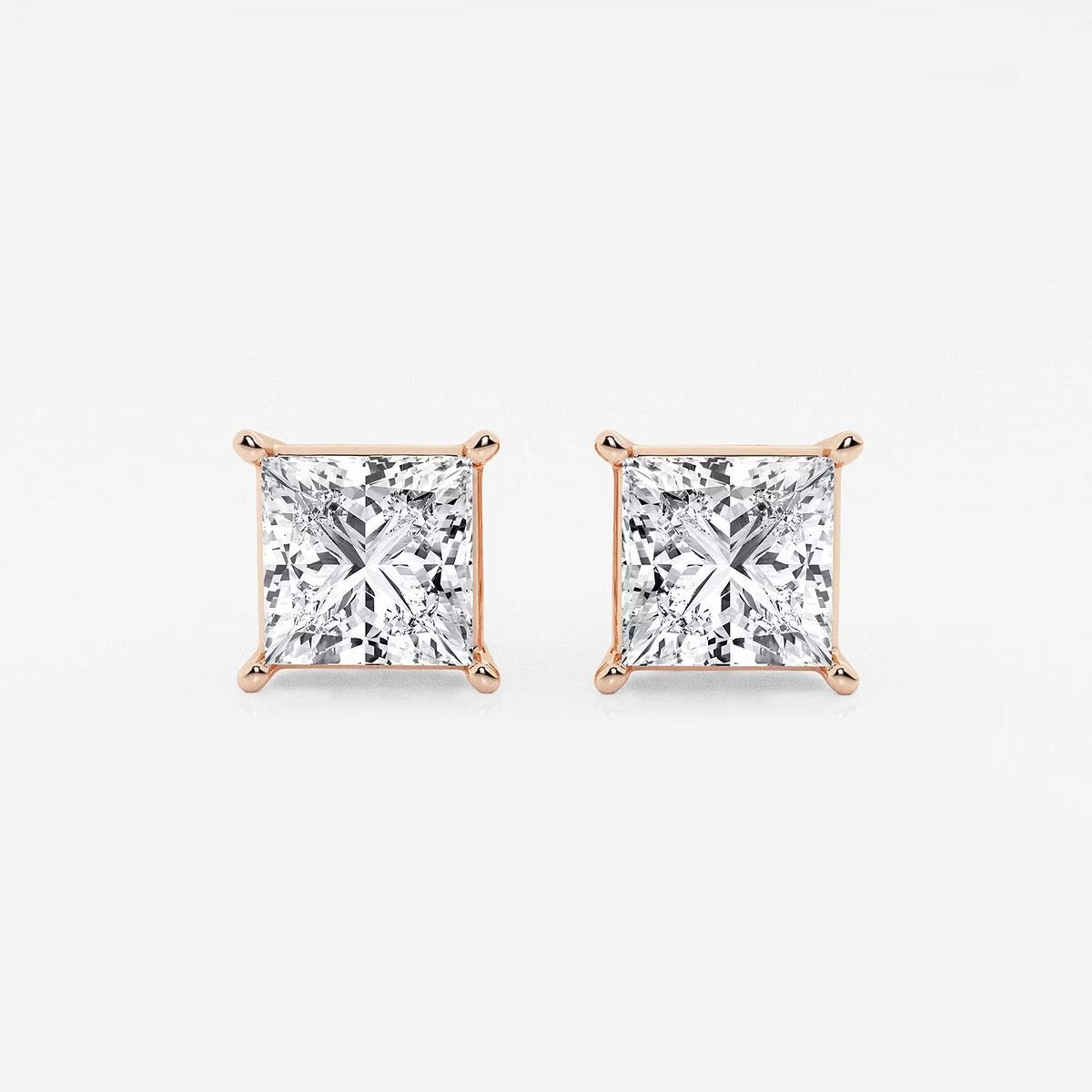 4.00 Ct Princess Shap Near-Colorless 4-Prong Stud Earring