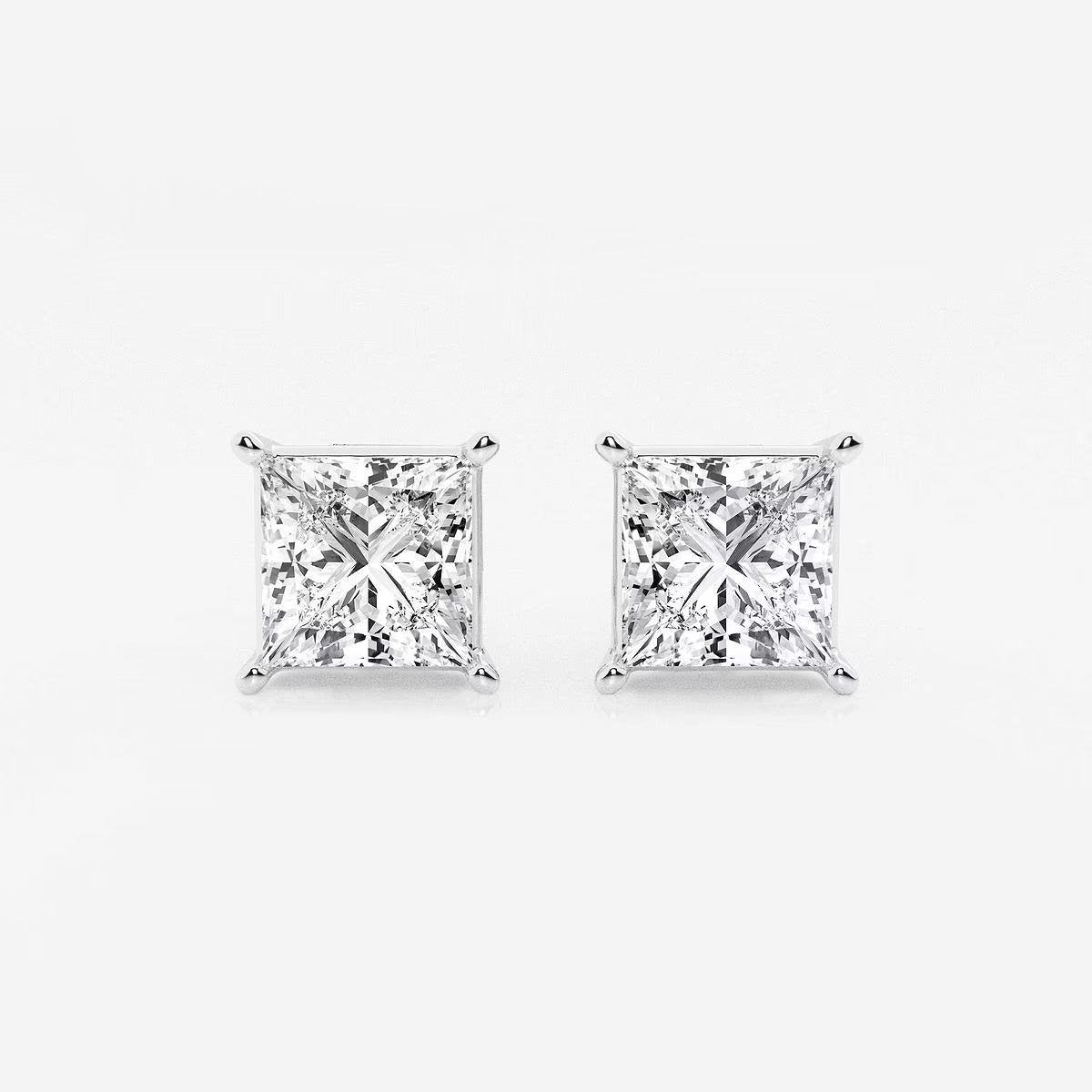 4.00 Ct Princess Shap Near-Colorless 4-Prong Stud Earring