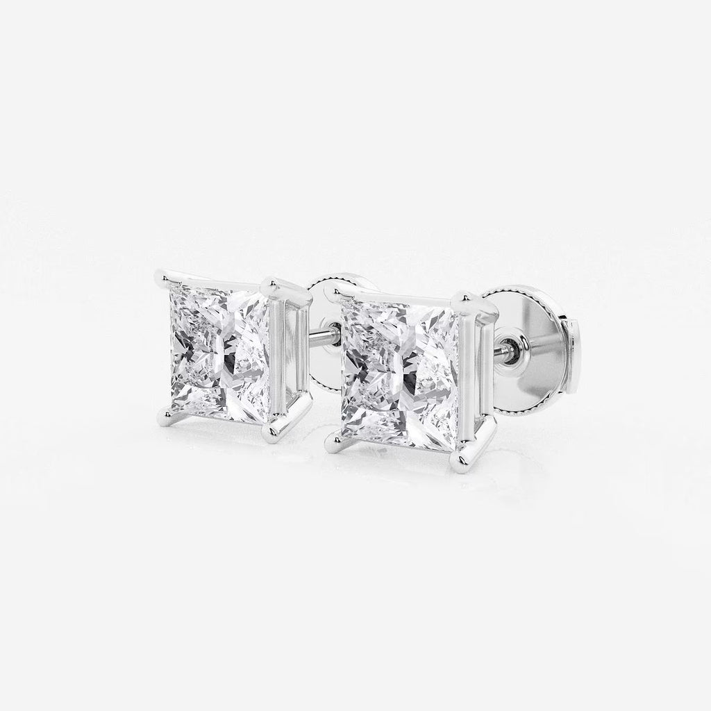 4.00 Ct Princess Shap Near-Colorless 4-Prong Stud Earring