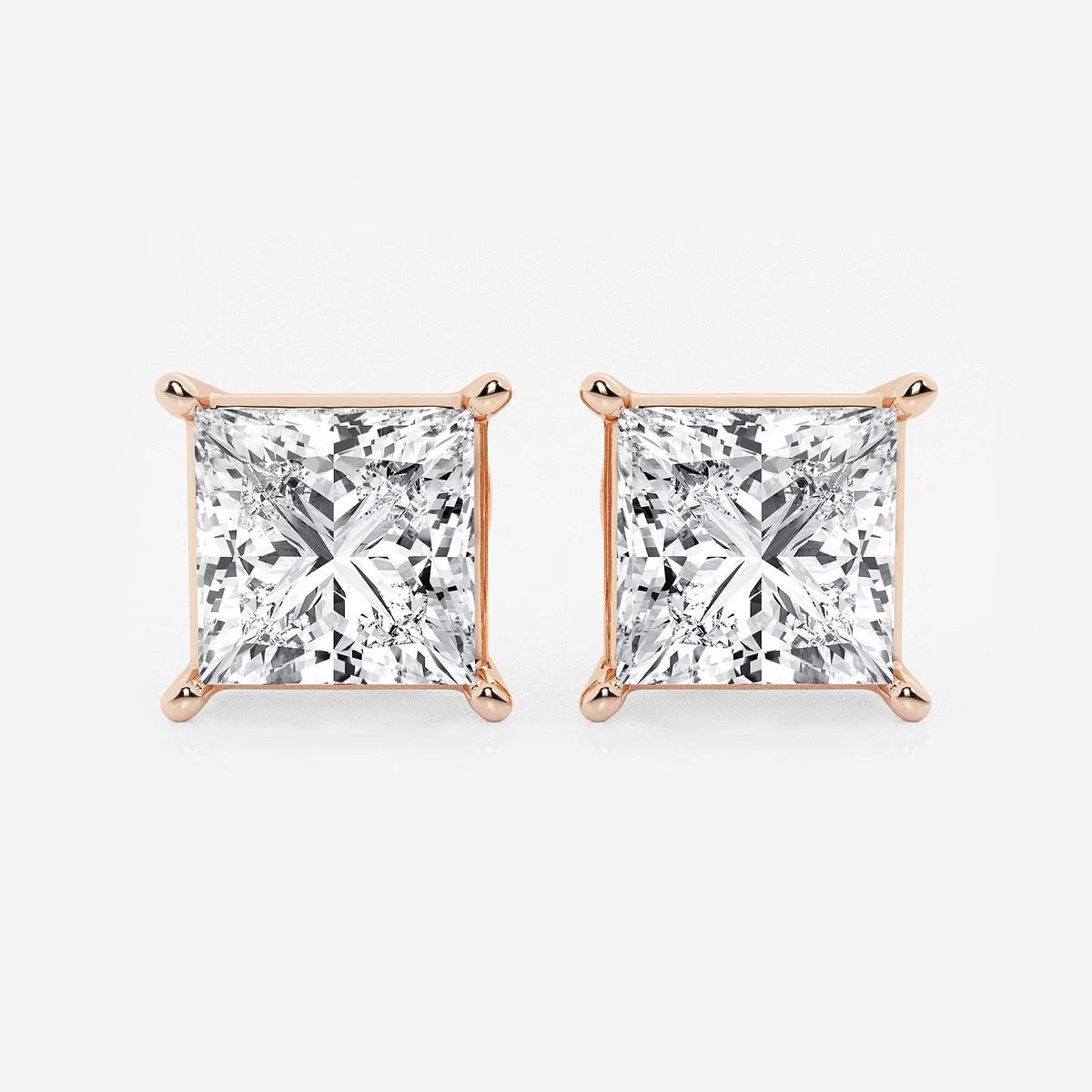 6.00 Ct Princess Shap Near-Colorless 4-Prong Stud Earring