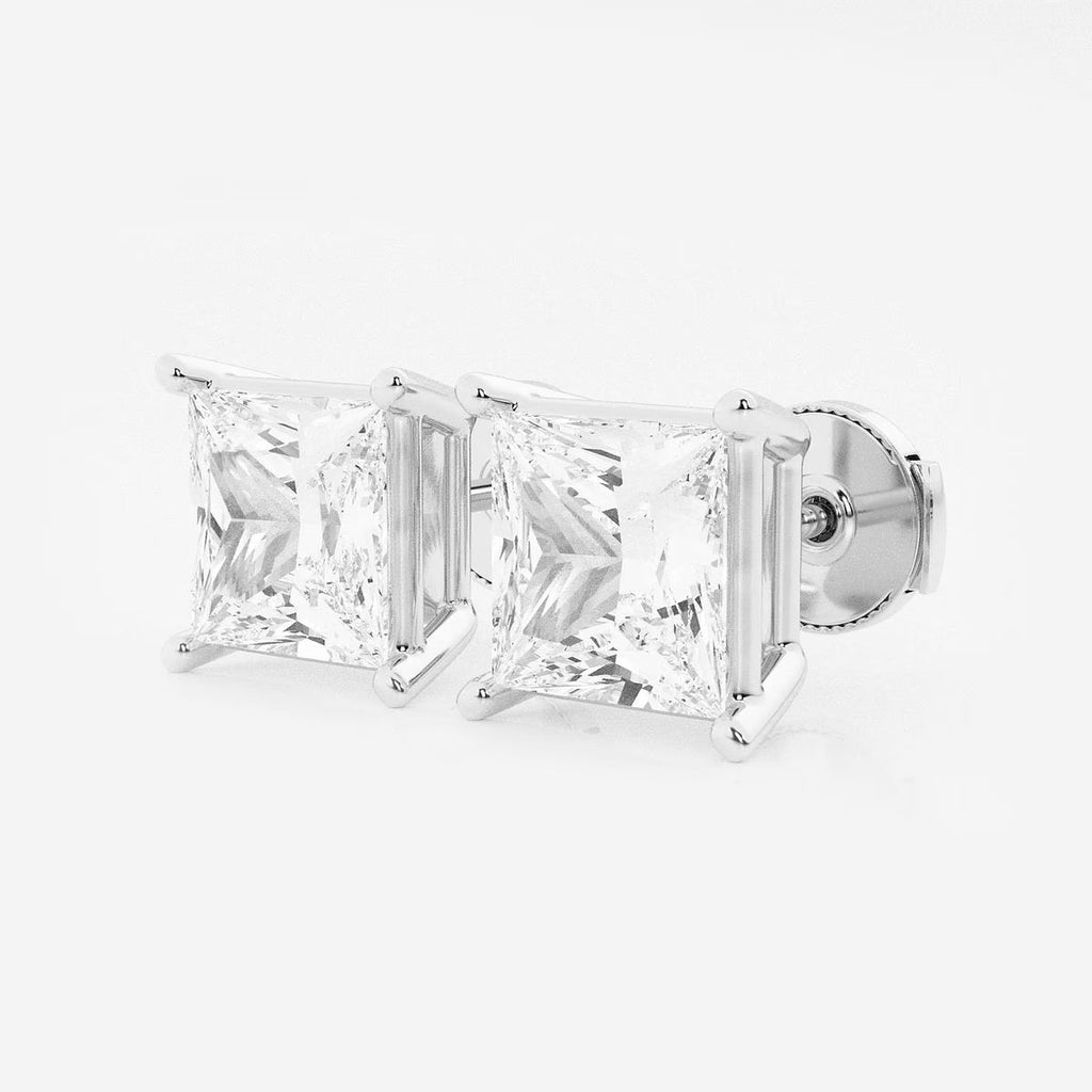 6.00 Ct Princess Shap Near-Colorless 4-Prong Stud Earring