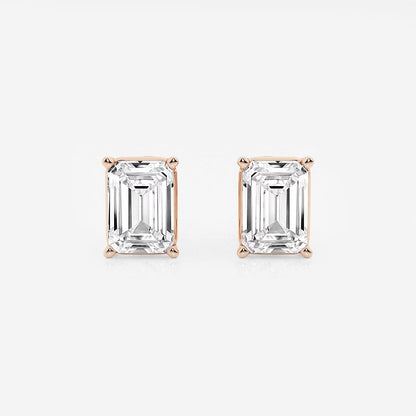 4.00 Ct Emerald Shap Near-Colorless 4-Prong Stud Earring