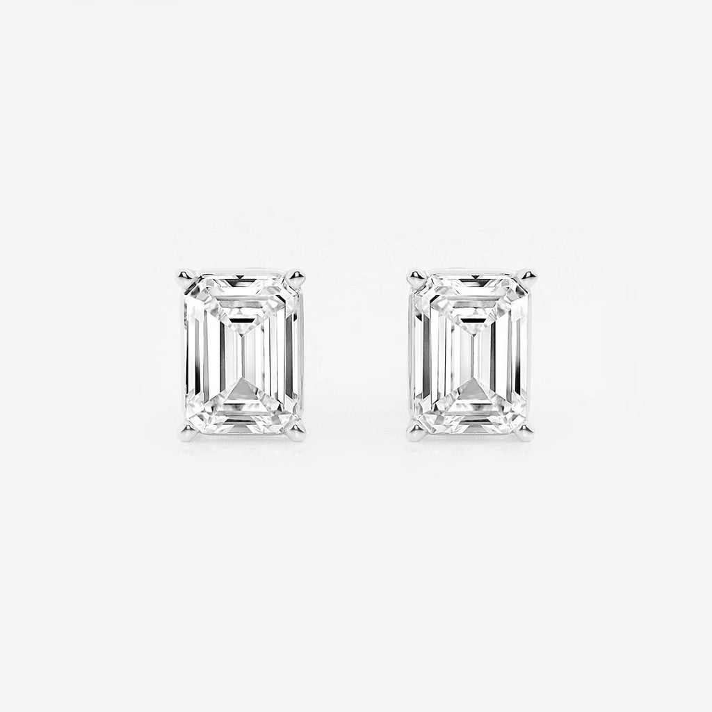 4.00 Ct Emerald Shap Near-Colorless 4-Prong Stud Earring