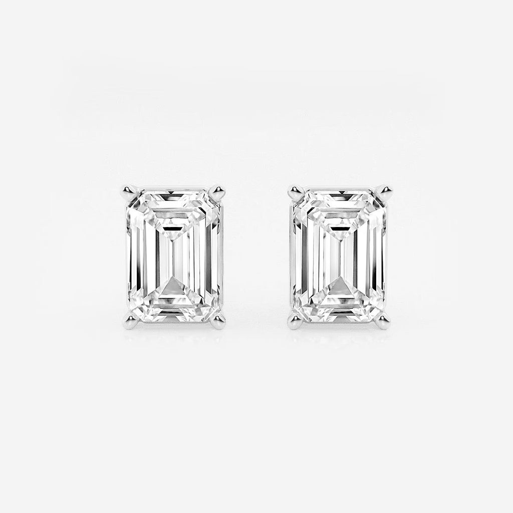 6.00 Ct Emerald Shap Near-Colorless 4-Prong Stud Earring