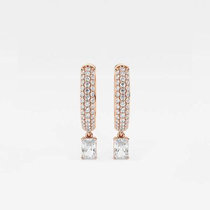 0.80Ct Radiant Lab Grown Diamond Huggie Hoop Earrings