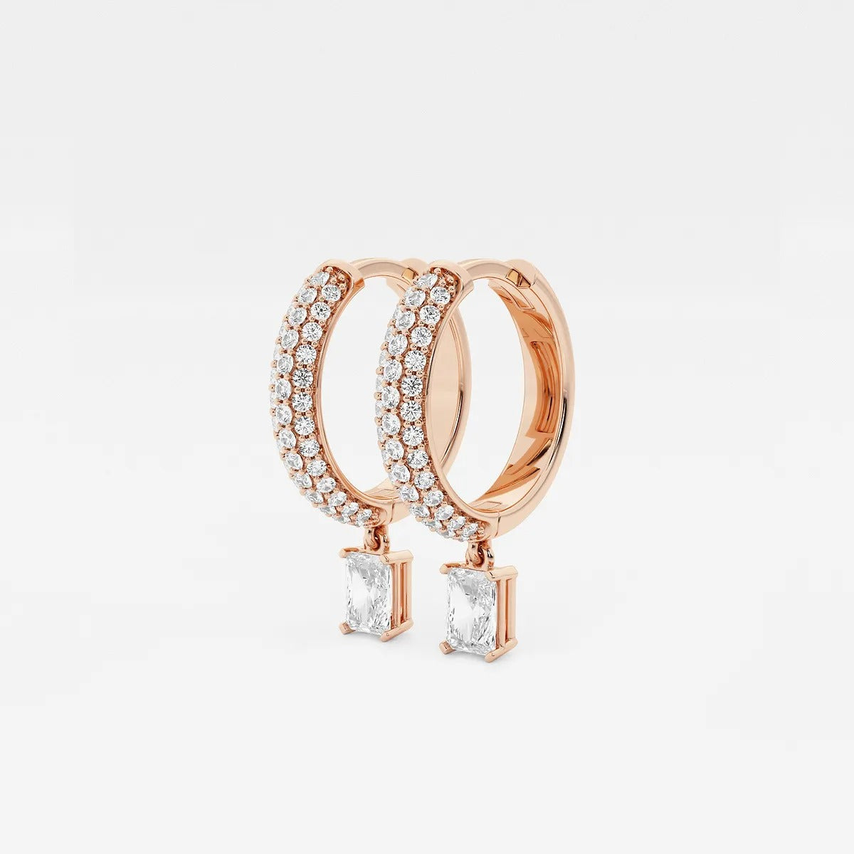 0.80Ct Radiant Lab Grown Diamond Huggie Hoop Earrings