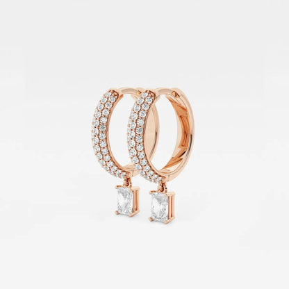 0.80Ct Radiant Lab Grown Diamond Huggie Hoop Earrings