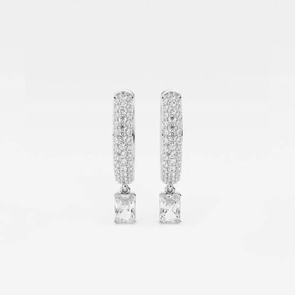 0.80Ct Radiant Lab Grown Diamond Huggie Hoop Earrings