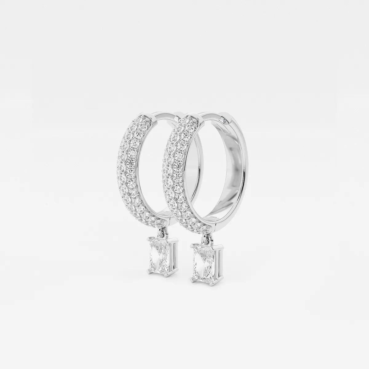0.80Ct Radiant Lab Grown Diamond Huggie Hoop Earrings
