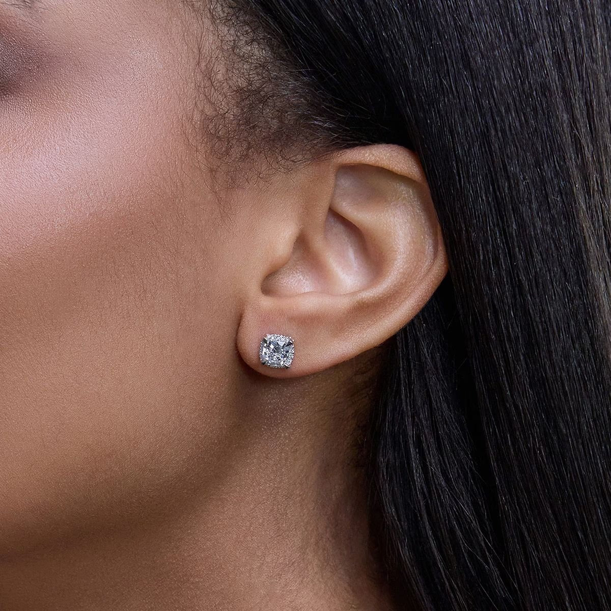 3.00 Ct Badgley Mischka Cushion Shadow Halo Stud Earrings