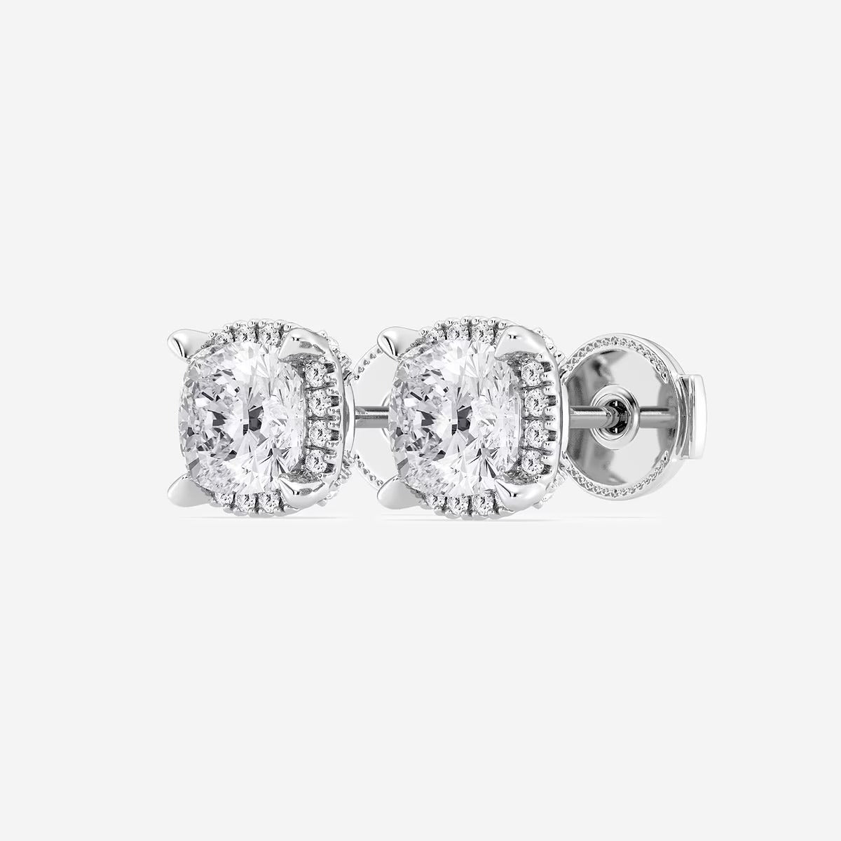 4.00 Ct Badgley Mischka Cushion Shadow Halo Stud Earrings