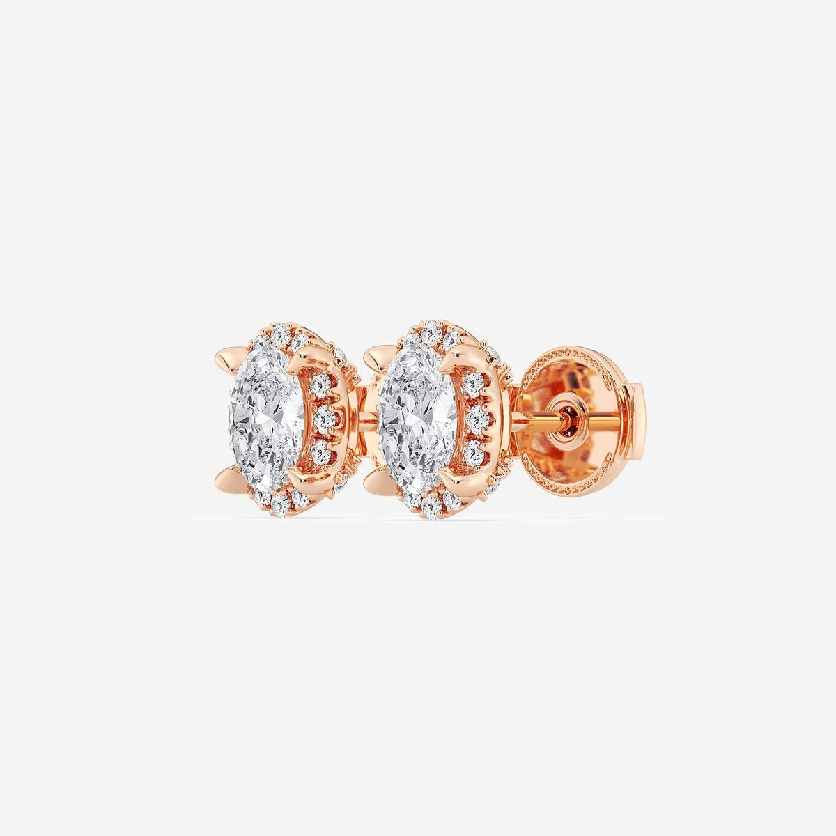 1.00 Ct Badgley Mischka Oval Shadow Halo Stud Earrings