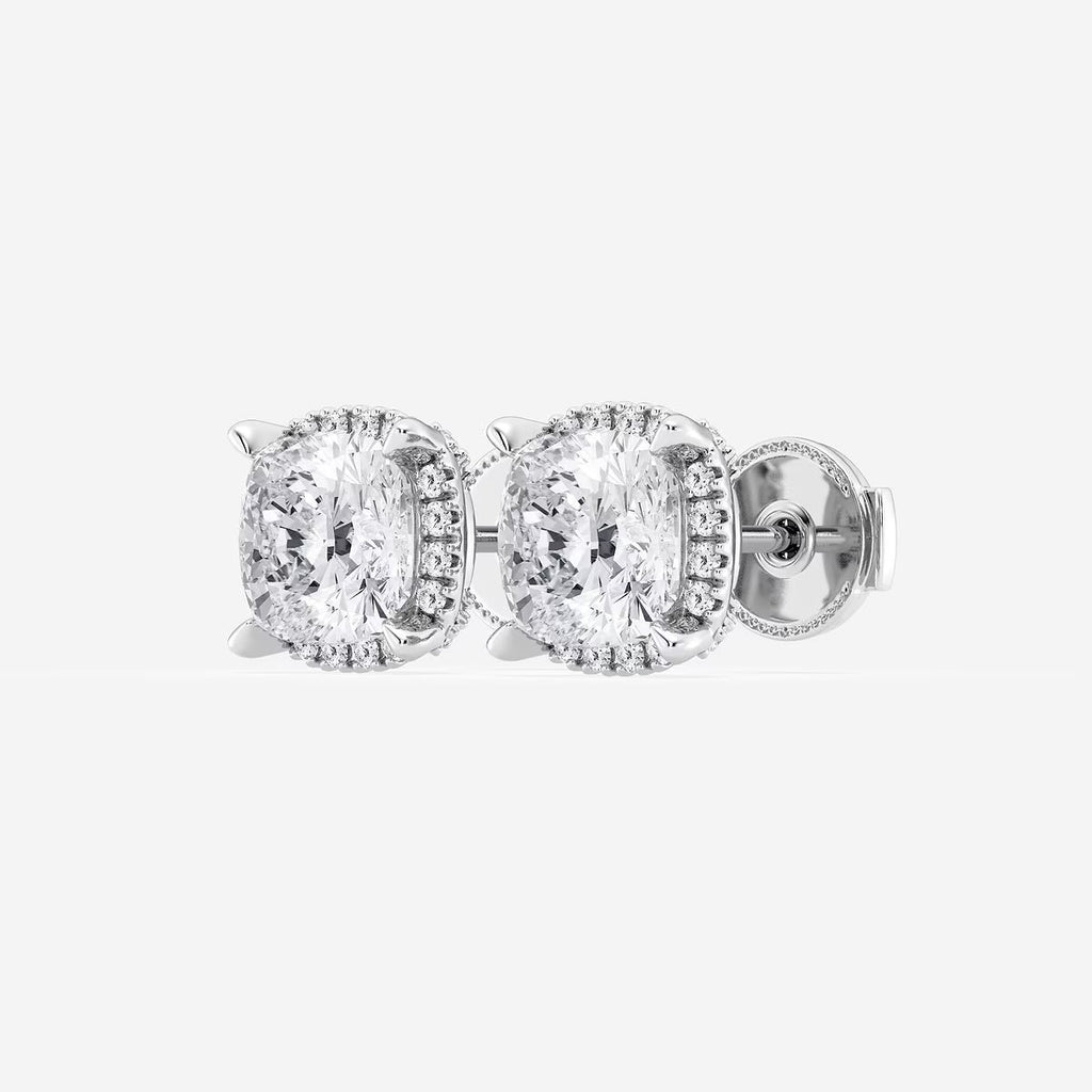 3.00 Ct Badgley Mischka Cushion Shadow Halo Stud Earrings