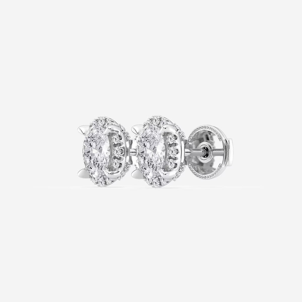 1.00 Ct Badgley Mischka Oval Shadow Halo Stud Earrings