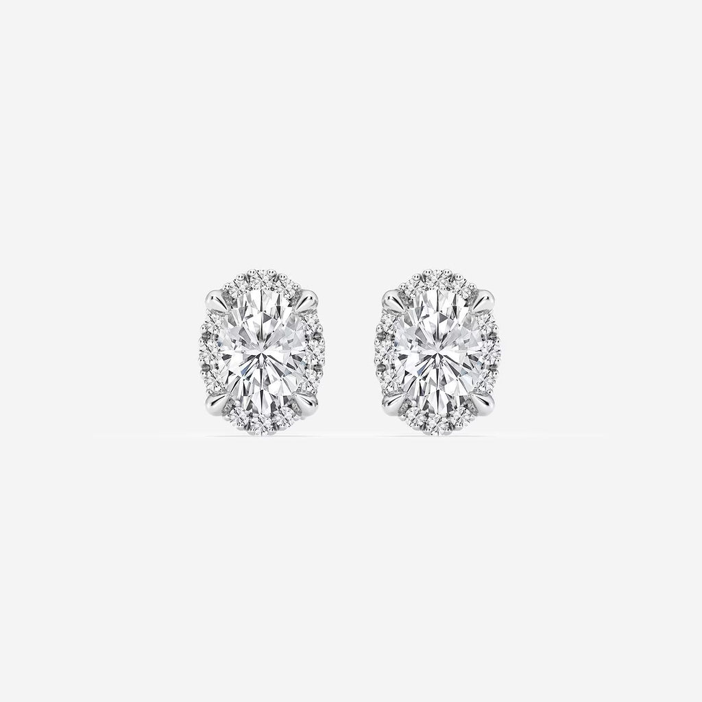 1.00 Ct Badgley Mischka Oval Shadow Halo Stud Earrings