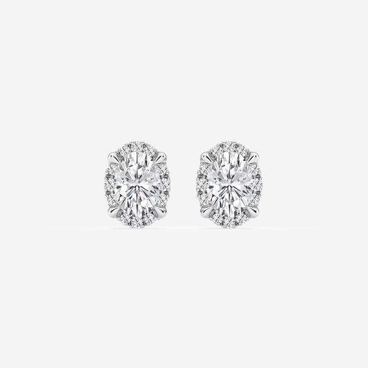 1.00 Ct Badgley Mischka Oval Shadow Halo Stud Earrings