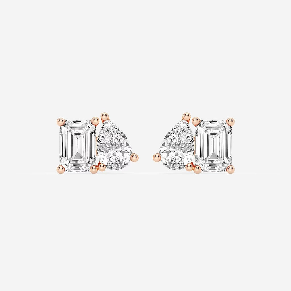 4.00 Ct Toi Et Moi Pear And Emerald Stud Earrings