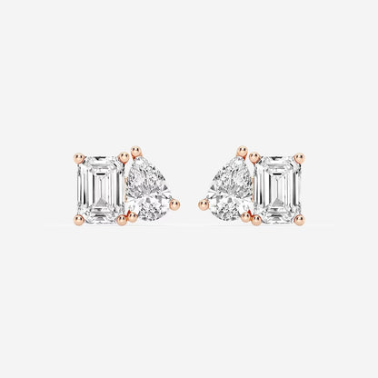 4.00 Ct Toi Et Moi Emerald and Pear Stud Earrings
