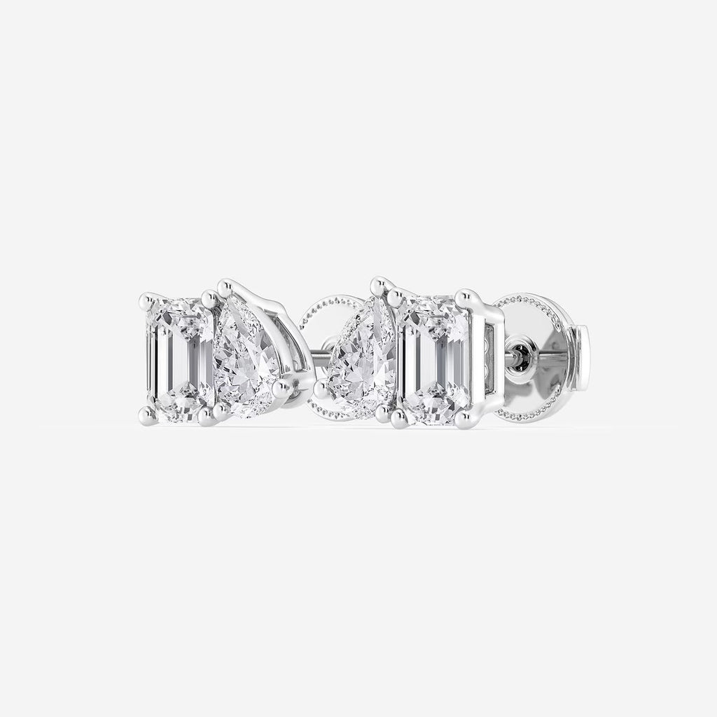 2.00 Ct Toi Et Moi Emerald and Pear Stud Earrings