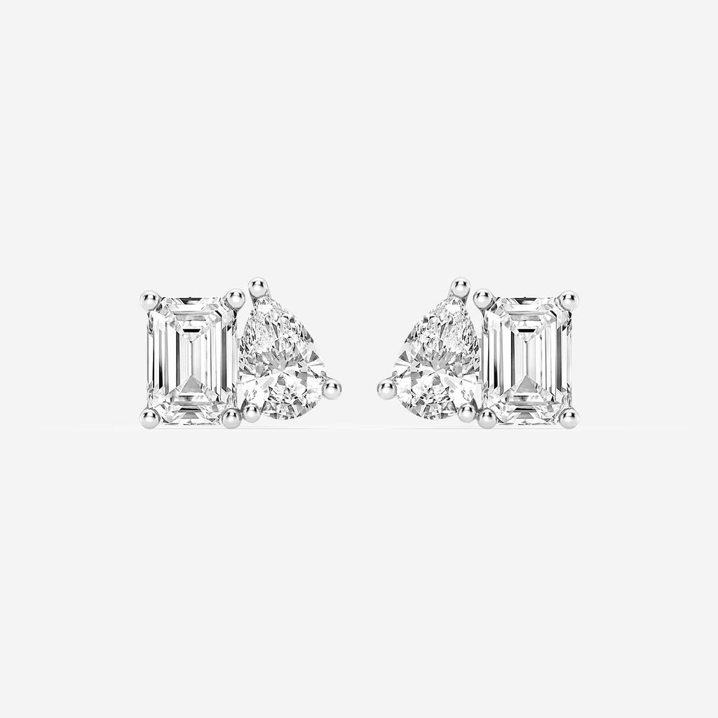 2.00 Ct Toi Et Moi Emerald and Pear Stud Earrings